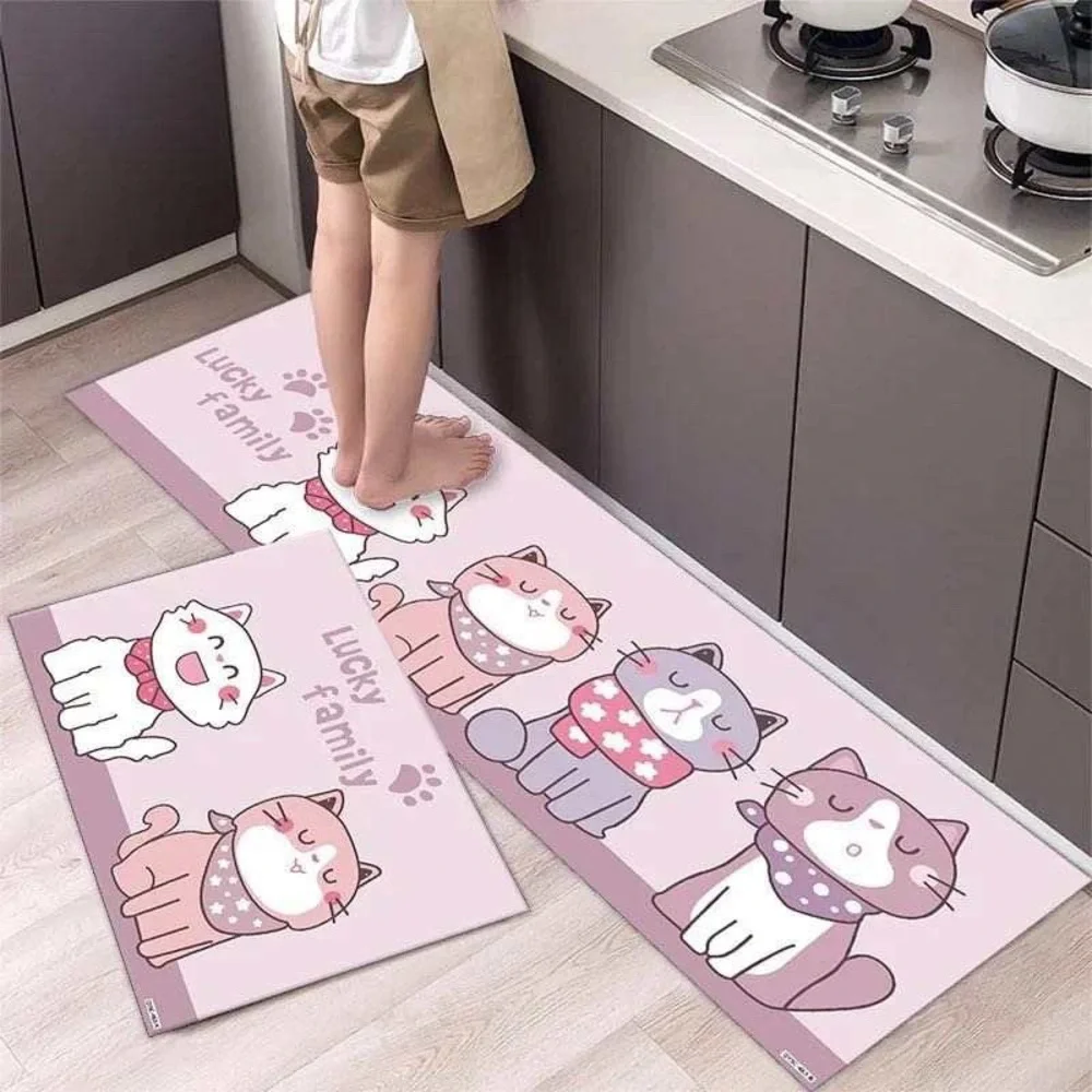 Set Of 2 Anti-Fatigue Cute Cat Design Non-Slip Floor Mat